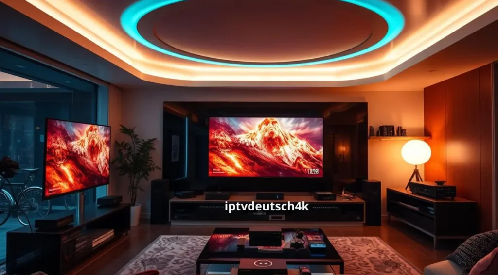 Flacher Smart-TV im stilvollen Raum – Smart One IPTV zeigt deutsche und internationale Serien in HD mit 1bestptv.
