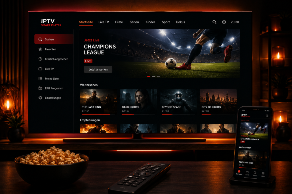 IPTV Line kaufen mit modernem Smart Player für Live-TV, Filme und Serien