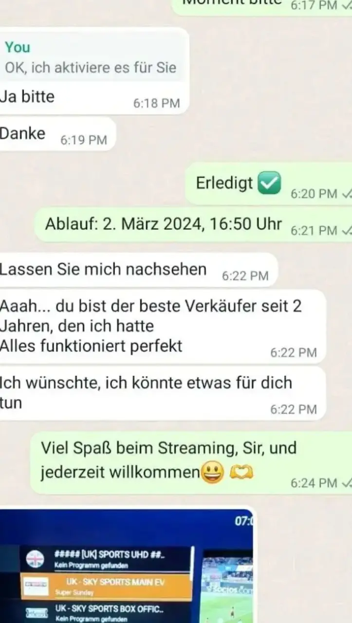 Positive IPTV Bewertung nach erfolgreicher Aktivierung