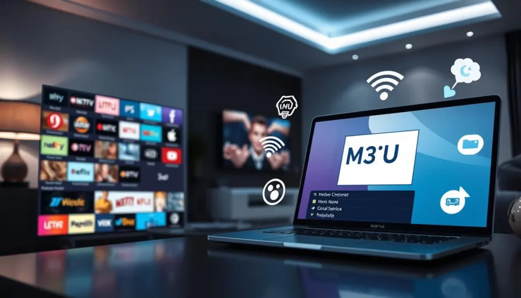 M3U IPTV auf Laptop und Smart TV mit kompatiblem Player